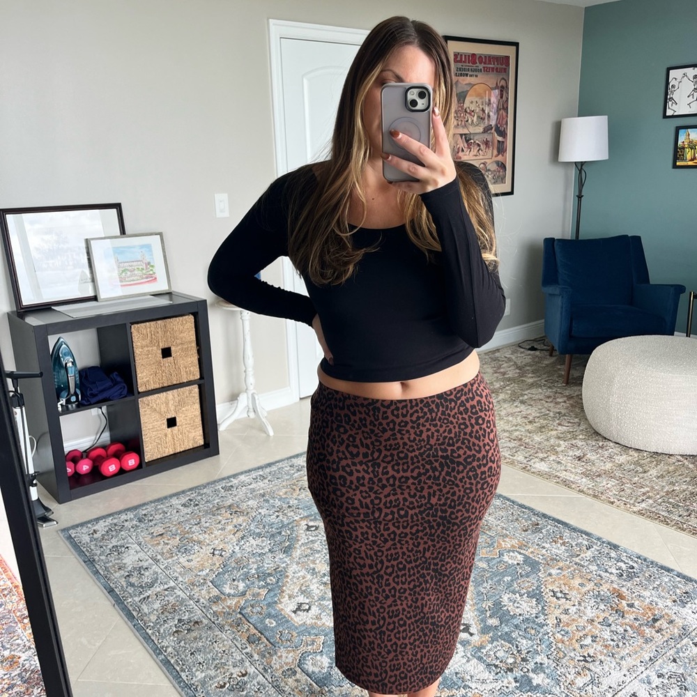 LOFT Brown Leopard Pencil Skirt